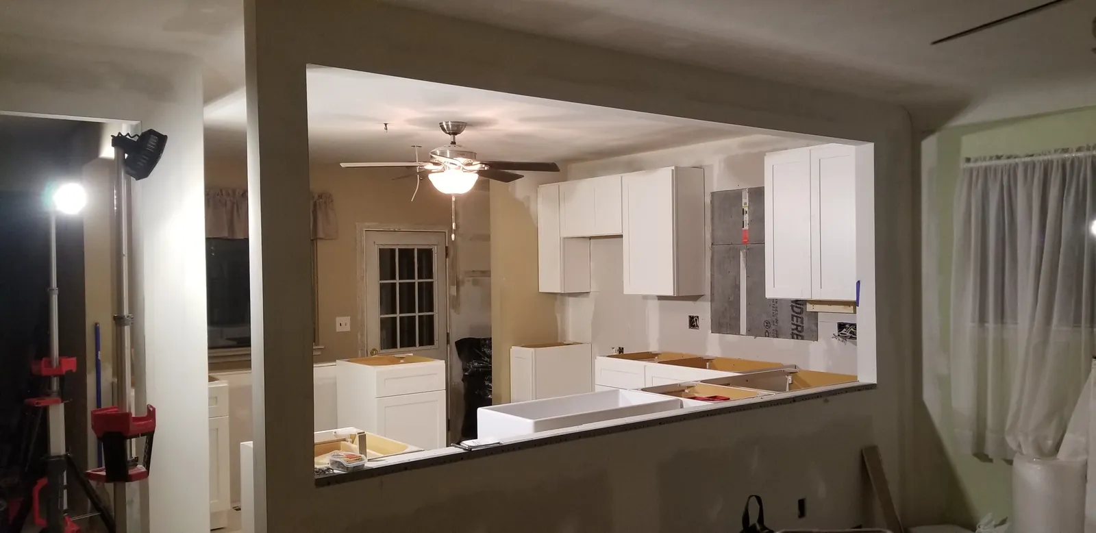 Cabinet run set, seen through the new opening