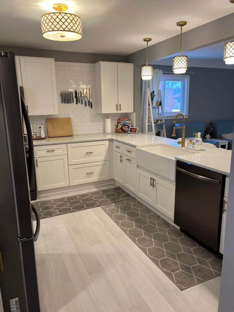 Finished: the kitchen opens to the living room