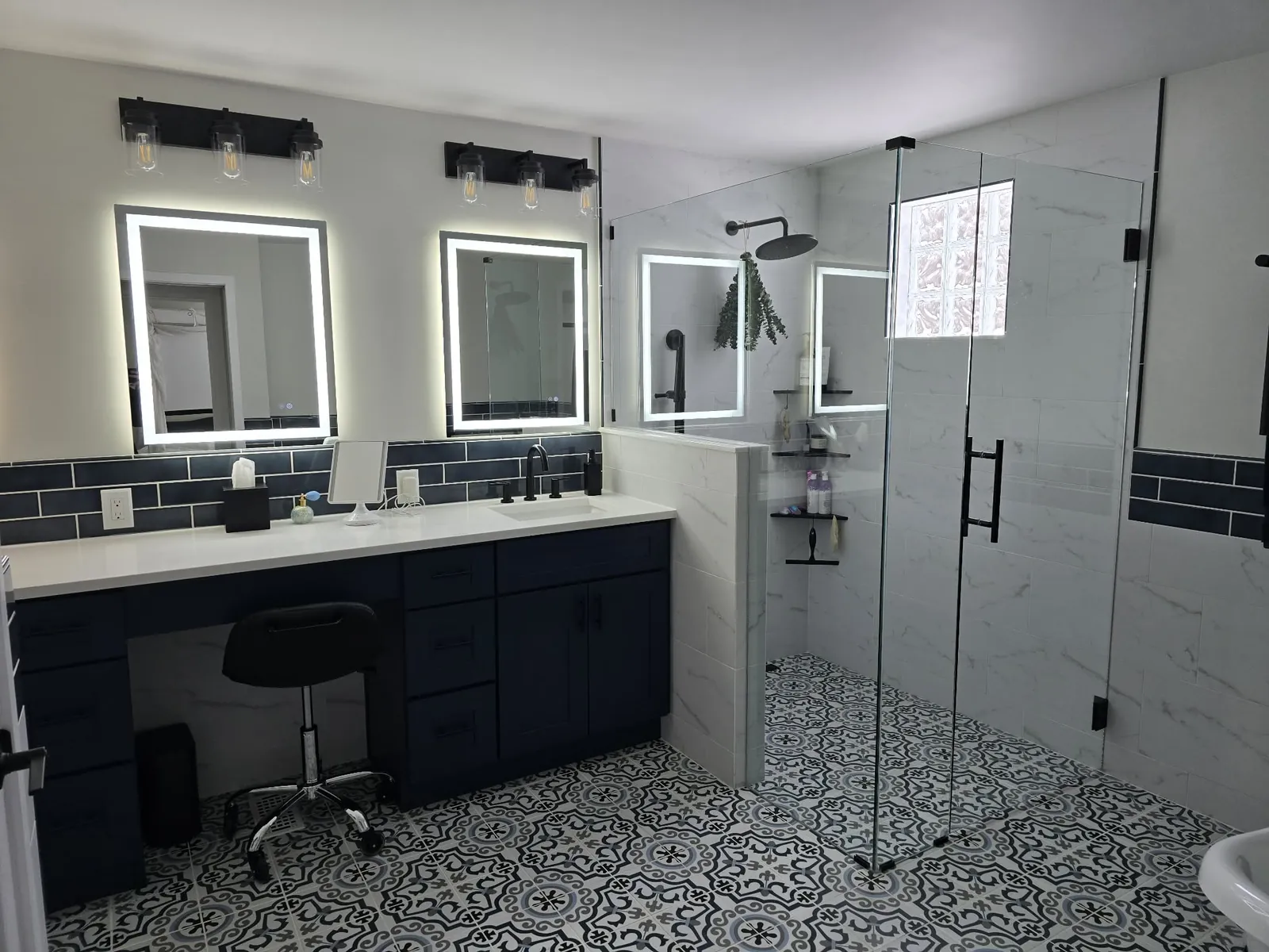Finished: vanity wall and glass shower