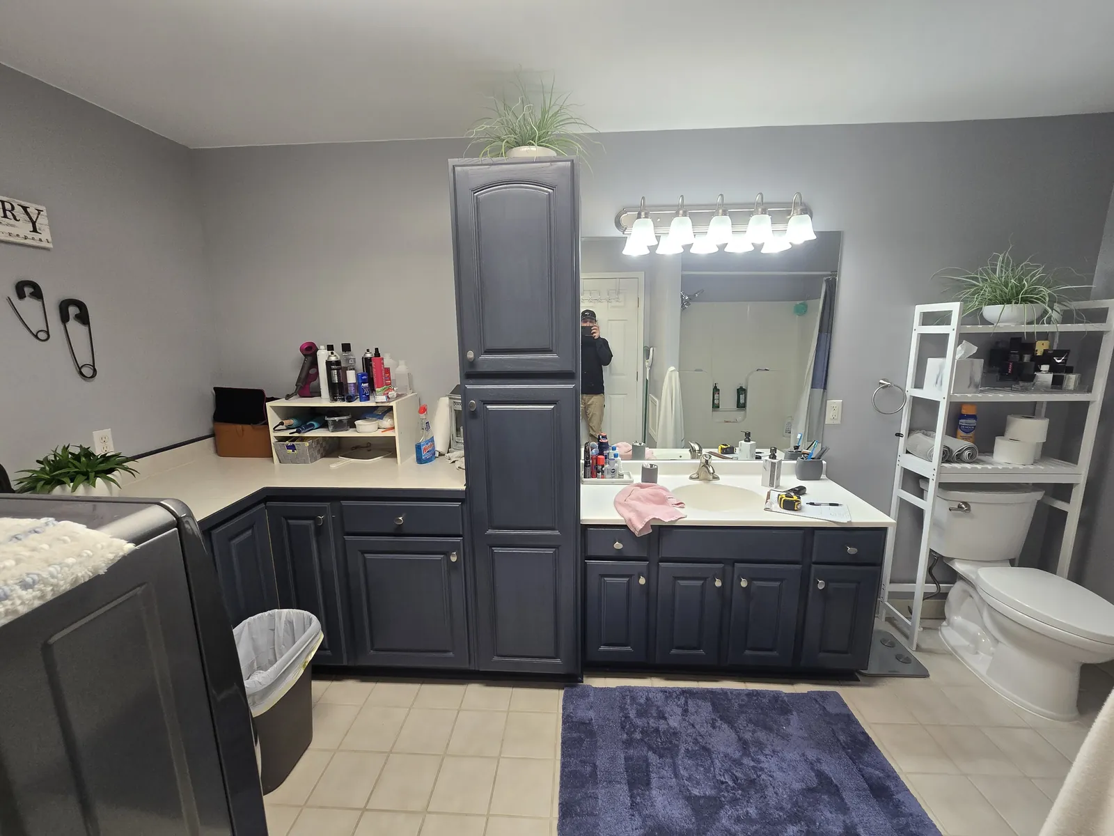 Before: the original vanity wall and cabinets