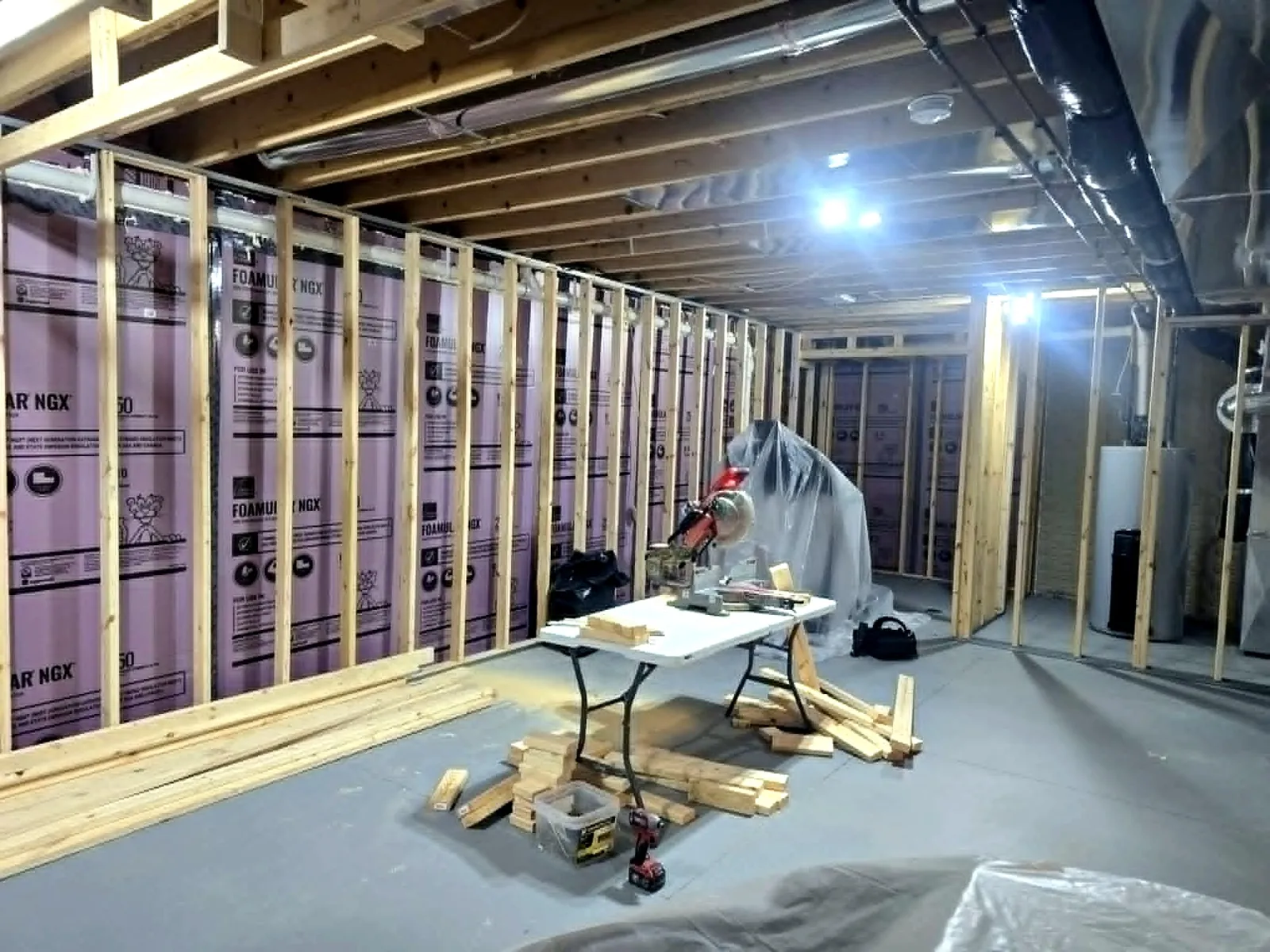 Framing up with insulation along the exterior walls