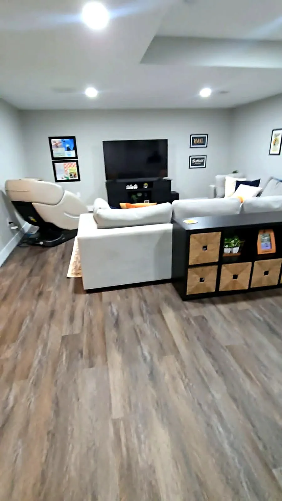 Finished: media wall and sectional in the new family room