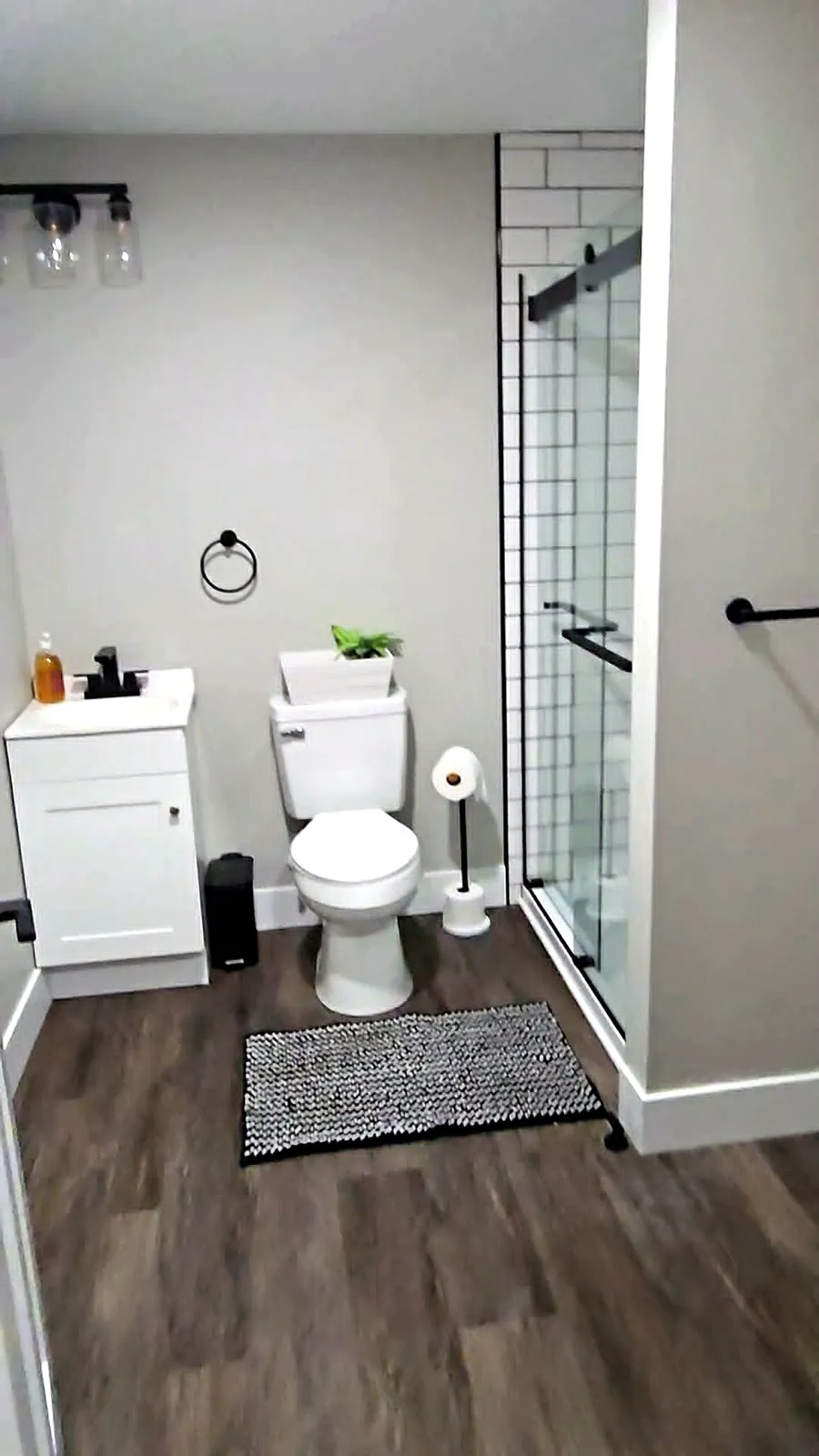 Finished: the basement bathroom, vanity and shower
