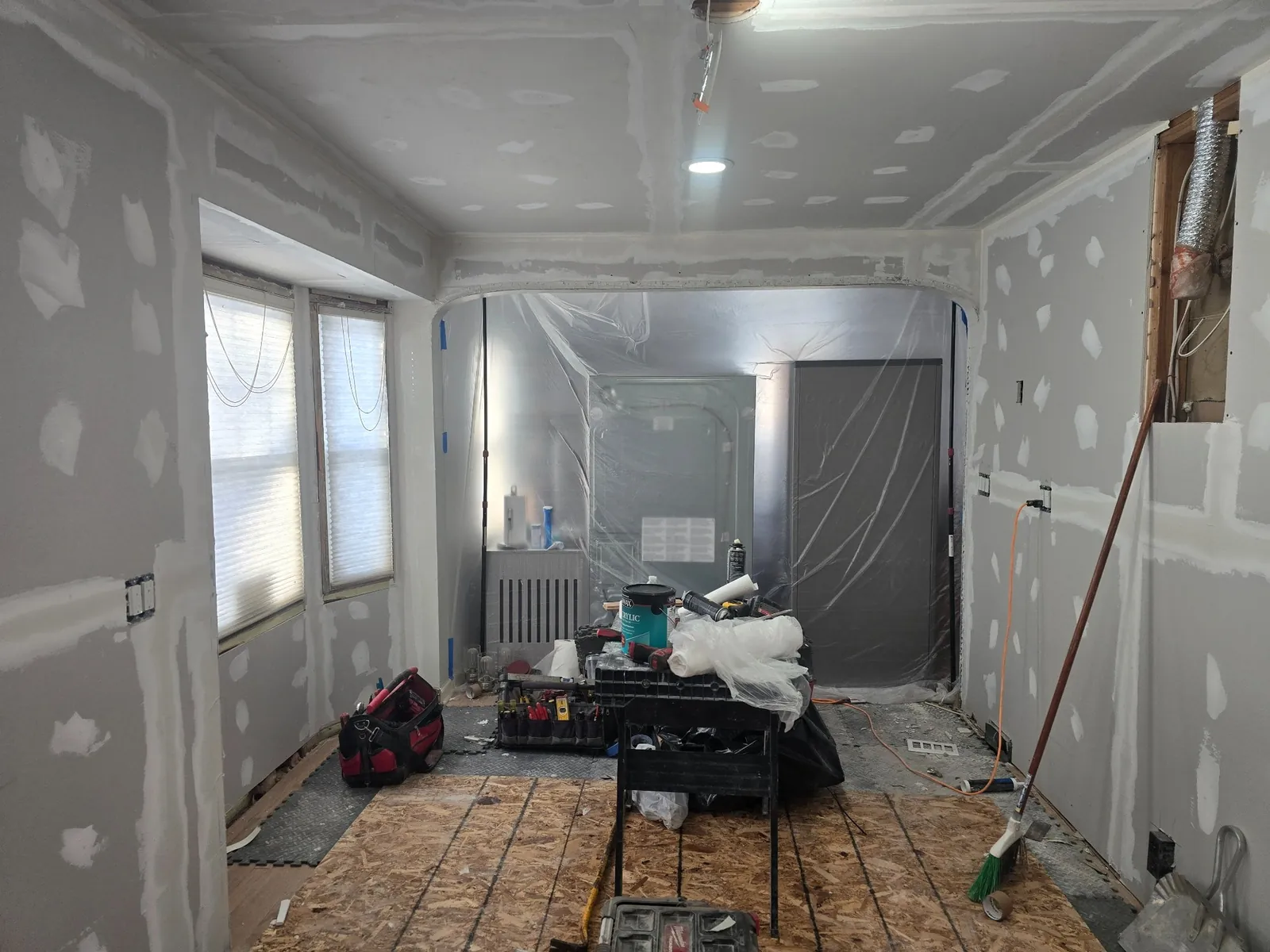 New drywall hung and taped