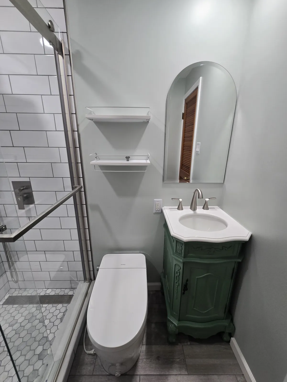 Finished: vintage green vanity and new fixtures