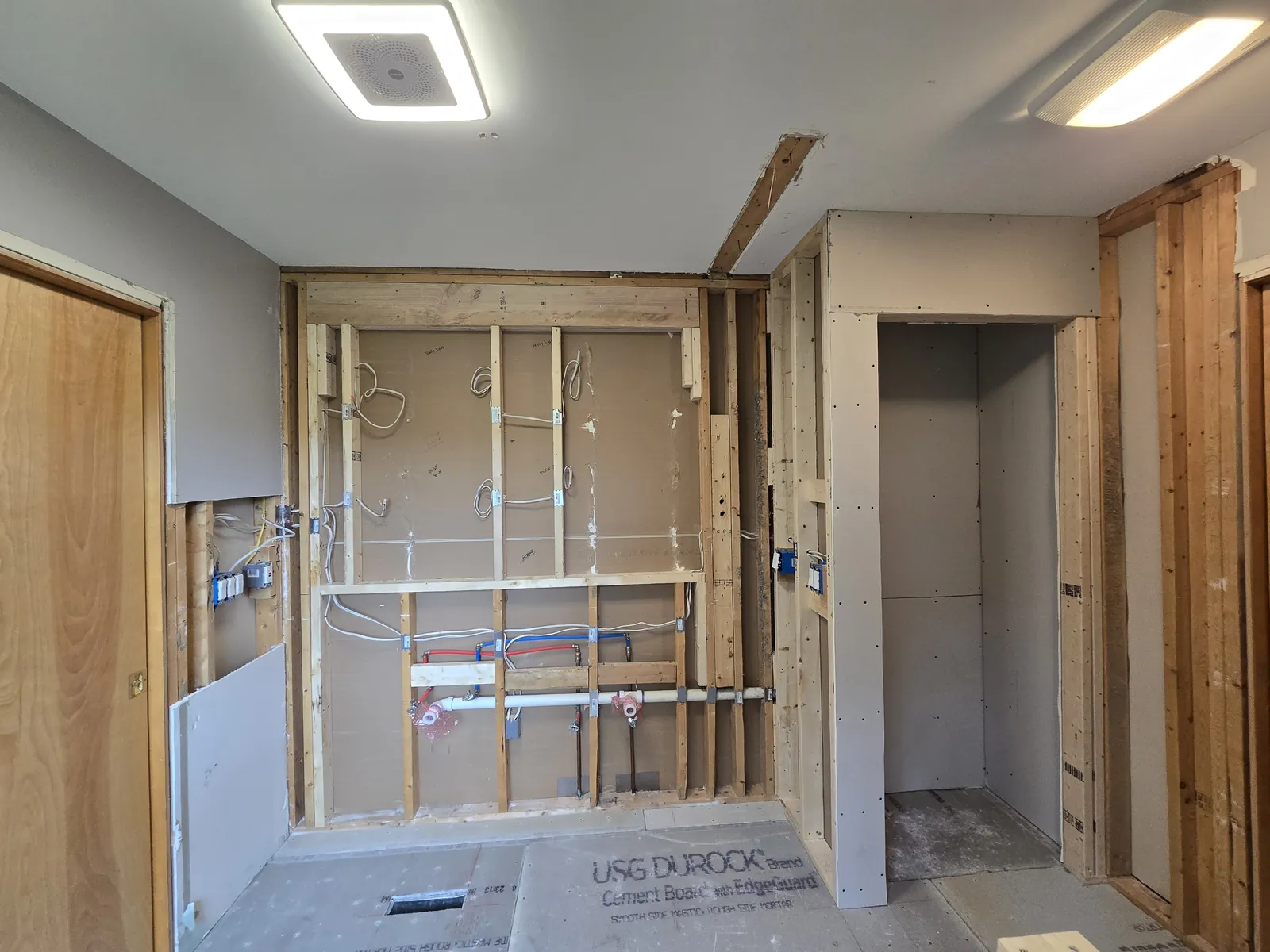 New framing and blocking where the garden tub used to sit